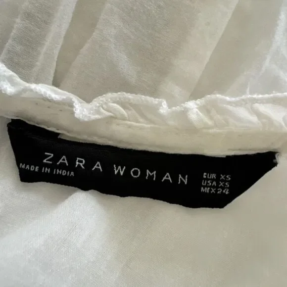 Zara White Top Blouse Ruffle Sleeve Crewneck Romantic Style Formal Size XS - Picture 10 of 10